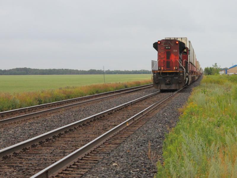 CN 8814 pushing on a train