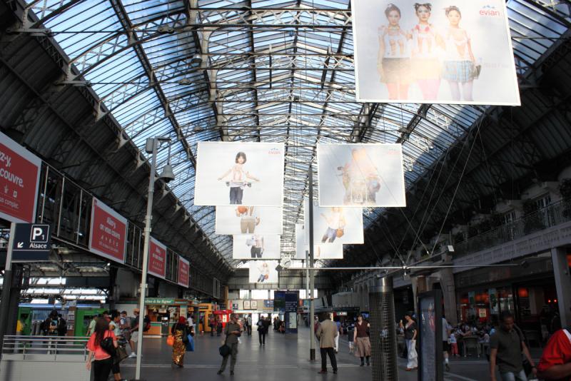 The interior of the Gare de l'Est train station in Paris France