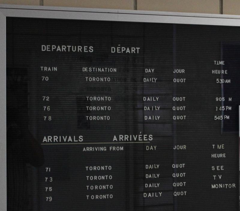 Arrivals and Departures board in Windsor Ontario