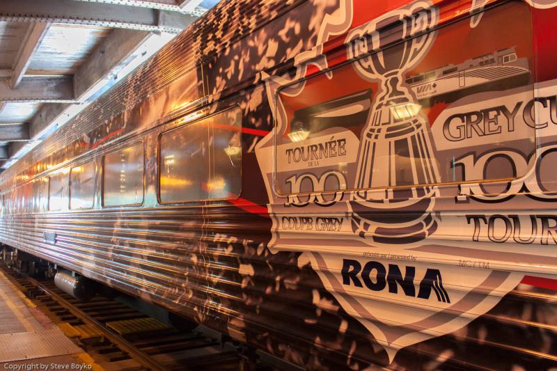 Exterior of VIA 8412 Grey Cup train